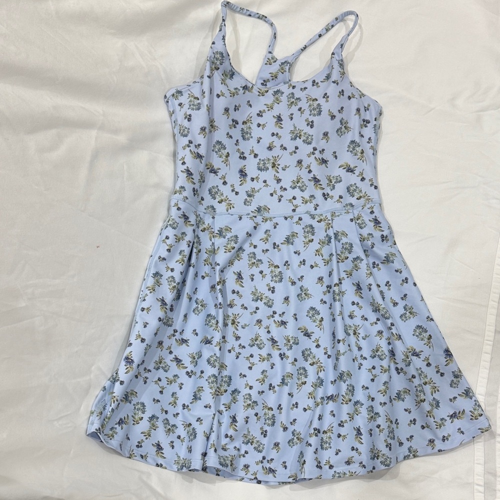 NWOT Sage Light Blue Floral Athleisure Mini Dress with Built-in Shorts -Size M